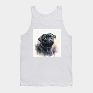 Black Pug Watercolour Style Painting Tank Top